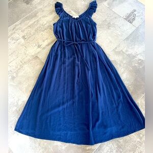 LOFT Navy Blue Crinkle Maxi Sundress Size:L